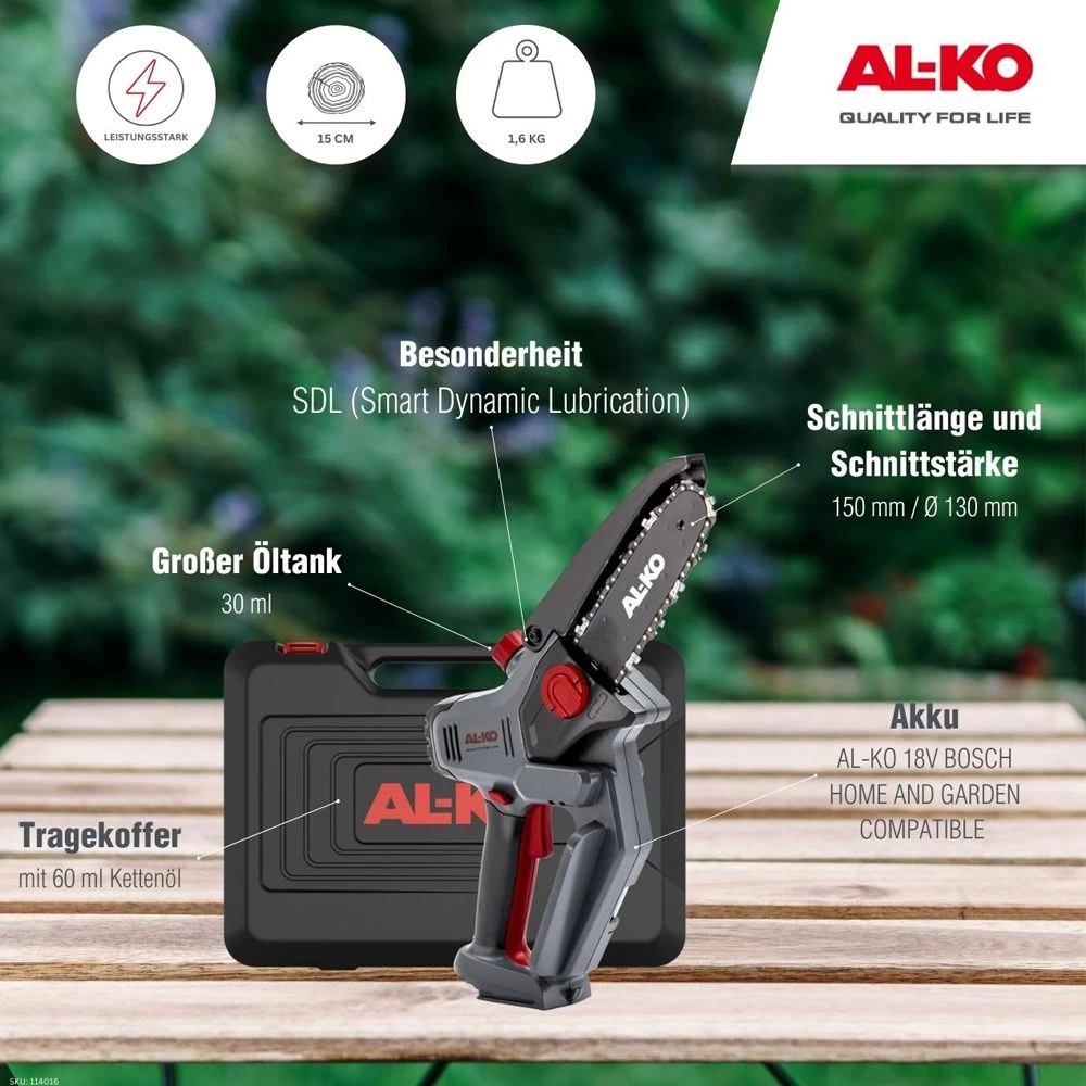 AL-KO CSM 1815 18V Bosch Home & Garden Compatible 18V Cordless Pruning Chainsaw (Tool Only) (Bundle Builder) - Image 8