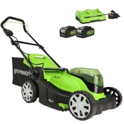 GreenWorks G24X2LM41K4X 3-in-1 41cm 48V Push Cordless Lawn Mower (with 2 X 4Ah 24V Batteries & Twin Charger)