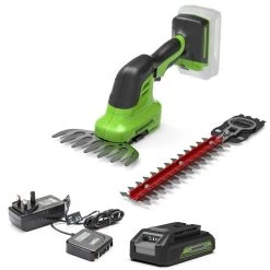 GreenWorks G24SHT 2-in-1 24V Cordless Grass Shrub Shear (with 2.0Ah Battery & 0.5Ah Micro Charger) (Bundle Builder)