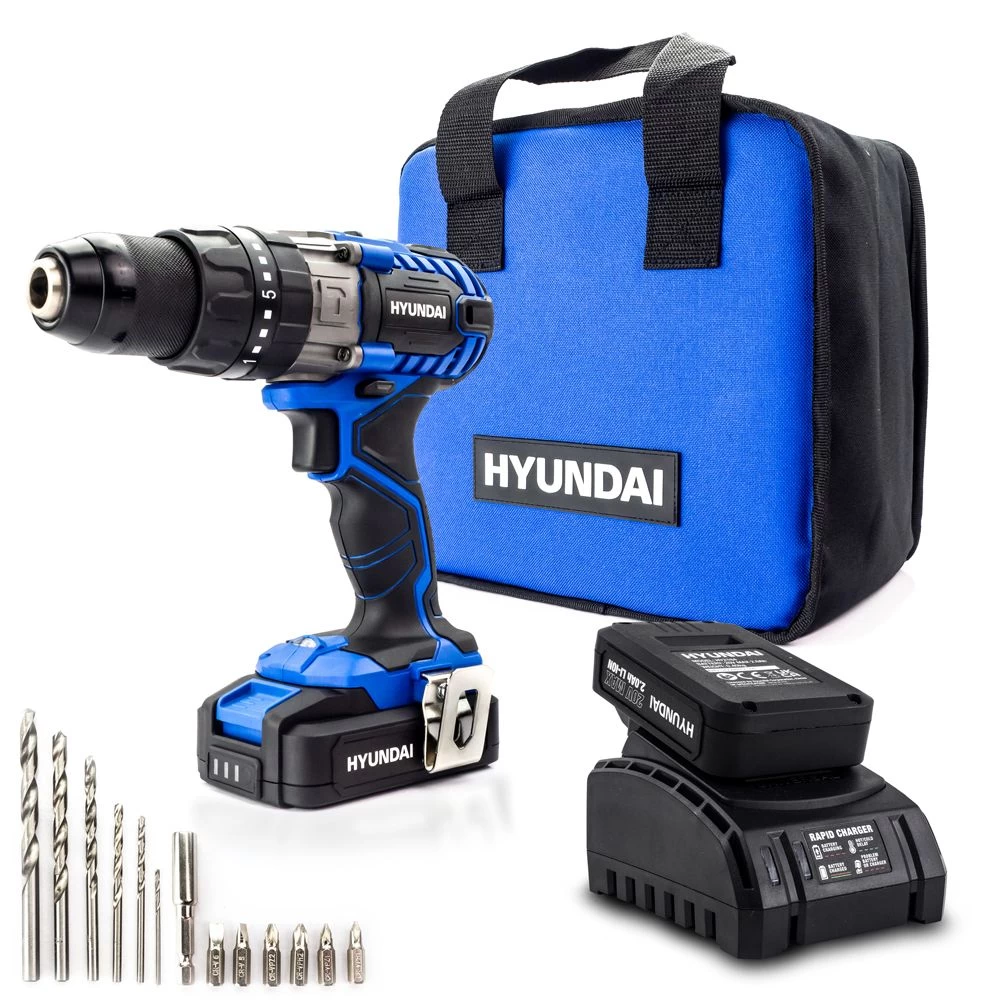 Hyundai HY2176 20V MAX Cordless Drill Driver & 13-Piece Drill Accessory Set