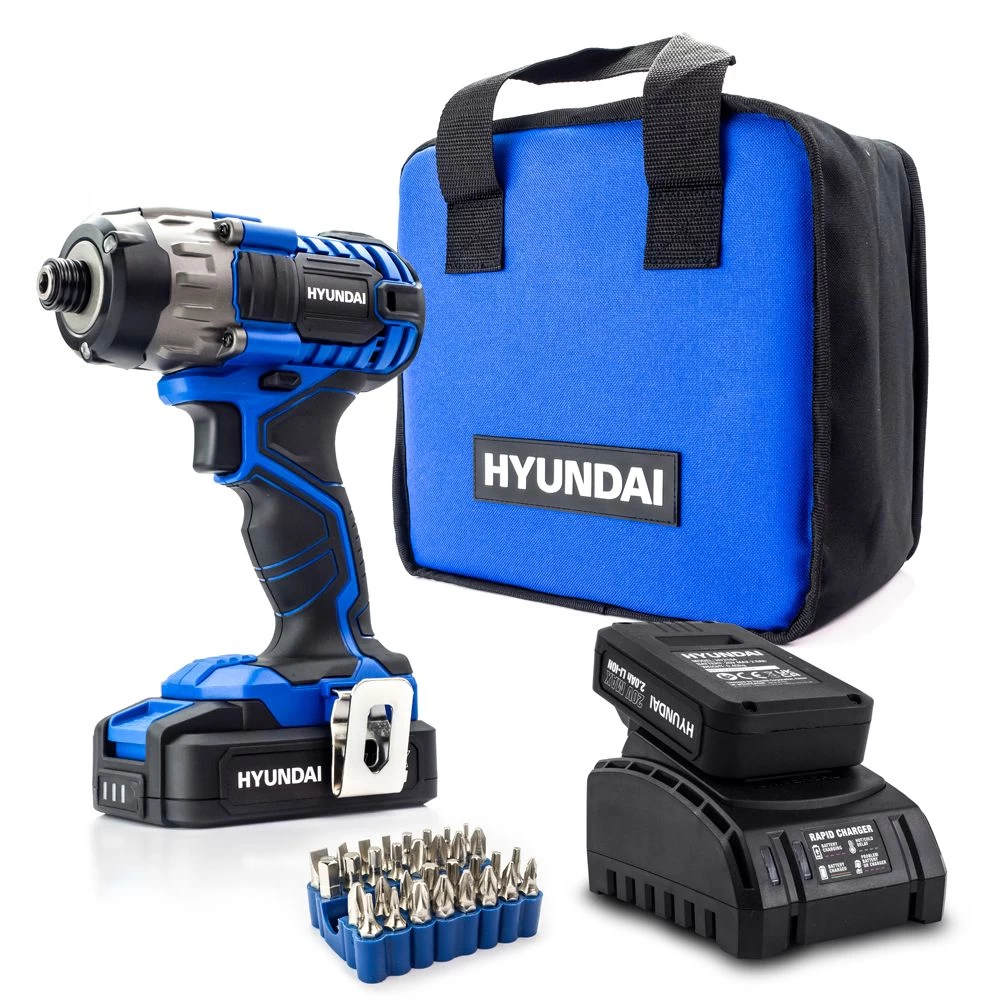 Hyundai HY2177 20V MAX 180Nm Cordless Impact Driver & 32 Piece Drill Bit Accessory Set