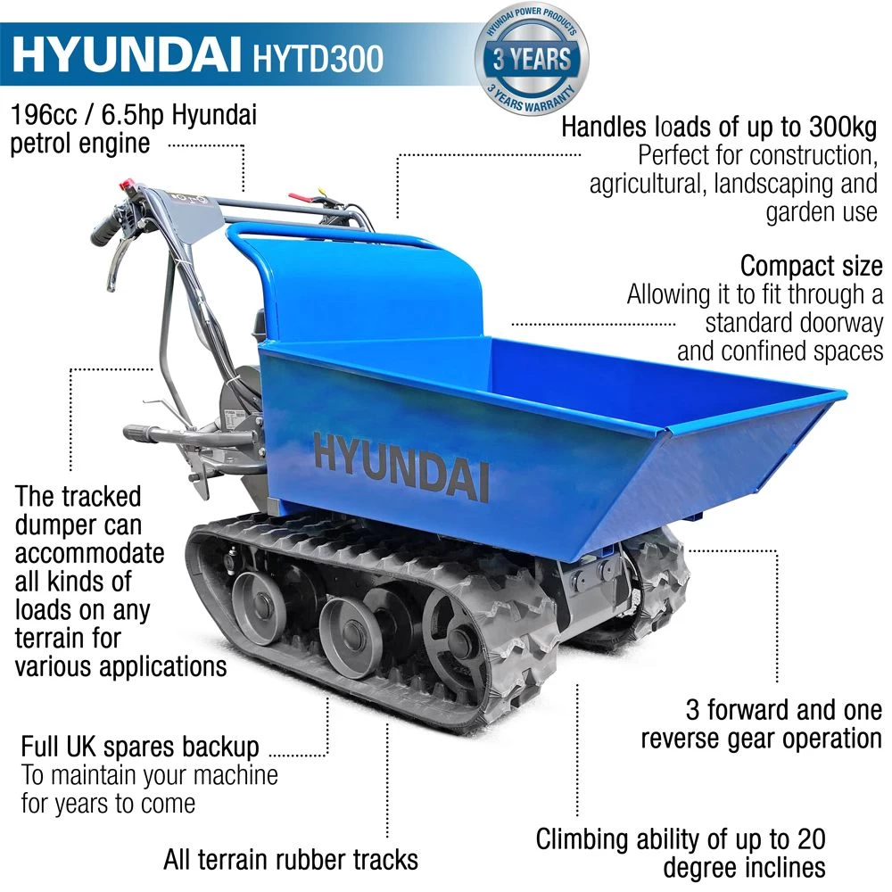 Hyundai HYTD300 300kg Tracked Power Barrow / Mini Dumper / Transporter - Image 10